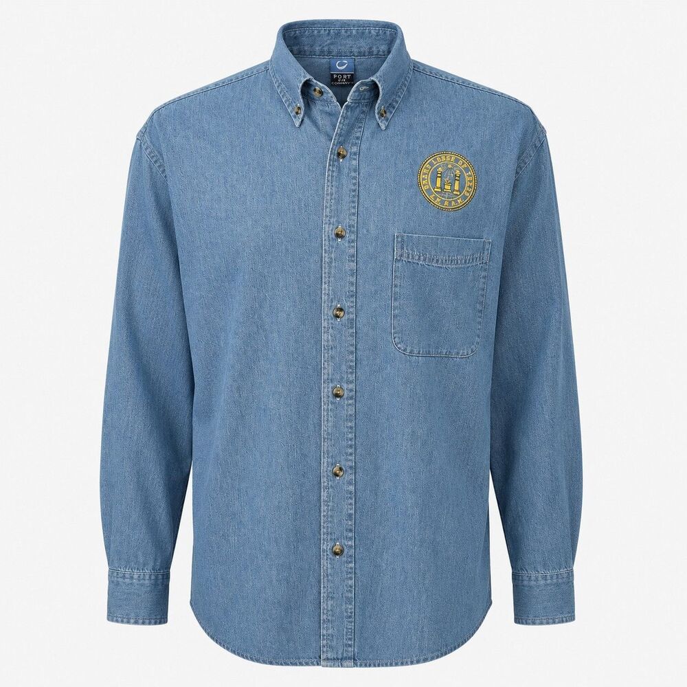 Free Masons Masonic Grand Lodge of Texas Denim Long Sleeve Shirt Mens XL